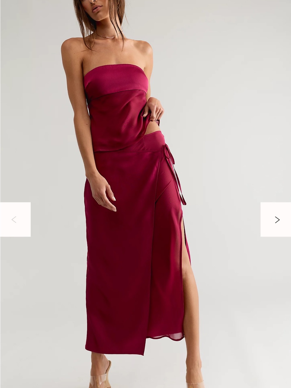 Ownley-Strapless Burgundy Cutout Maxi set